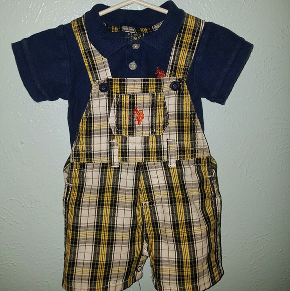 Yellow Navy Blue Plaid Overalls πΆ Golden State - Picture 1 of 5